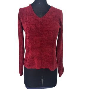 Massini Womens S‎ Maroon Red V Neck Sweater Comfy Cozy Soft Long Sleeve Pullover
